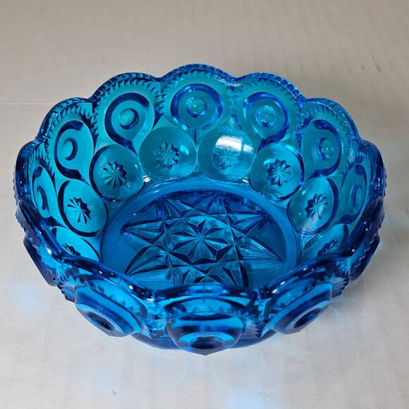 Vintage L.E. Smith Moon And Stars Colonial Blue Glass Small Bowl - Picture 9 of 11